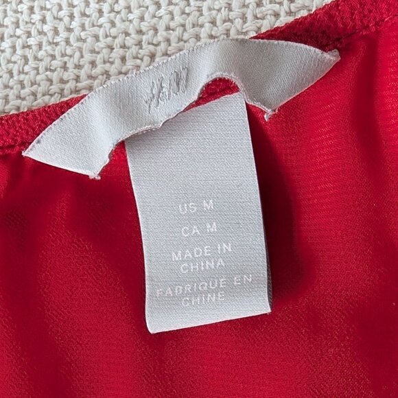 H&M Red Midi Pleated Belted Spaghetti Strap Dress, Size M - Picture 8 of 11